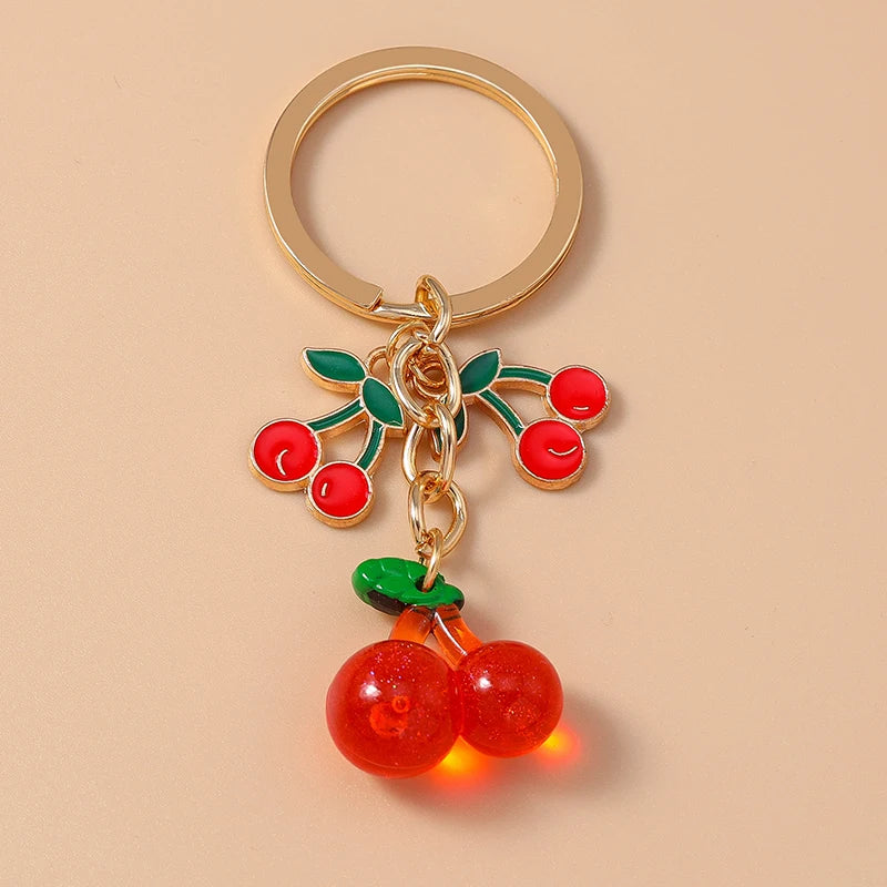 Aihua Exquisite Crystal Rhinestone Red Cherry Keychain Cute Girls Bag Pendant For Women Car Key Chain Ring Holder Jewelry Gifts