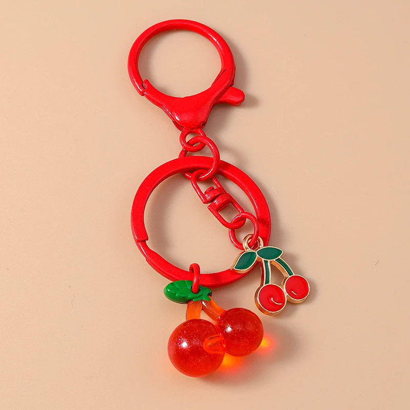 Aihua Exquisite Crystal Rhinestone Red Cherry Keychain Cute Girls Bag Pendant For Women Car Key Chain Ring Holder Jewelry Gifts