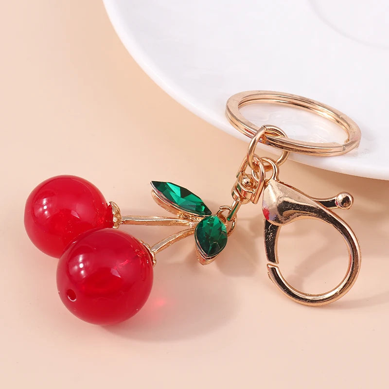 Aihua Exquisite Crystal Rhinestone Red Cherry Keychain Cute Girls Bag Pendant For Women Car Key Chain Ring Holder Jewelry Gifts