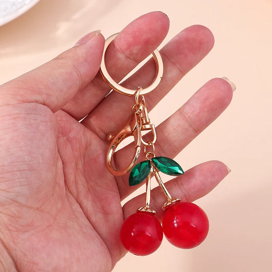 Aihua Exquisite Crystal Rhinestone Red Cherry Keychain Cute Girls Bag Pendant For Women Car Key Chain Ring Holder Jewelry Gifts