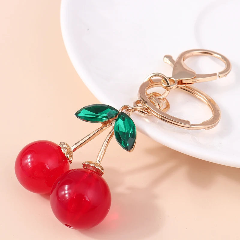 Aihua Exquisite Crystal Rhinestone Red Cherry Keychain Cute Girls Bag Pendant For Women Car Key Chain Ring Holder Jewelry Gifts