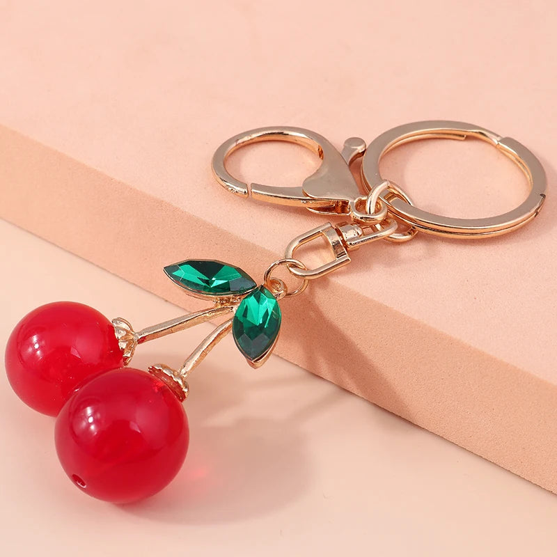 Aihua Exquisite Crystal Rhinestone Red Cherry Keychain Cute Girls Bag Pendant For Women Car Key Chain Ring Holder Jewelry Gifts