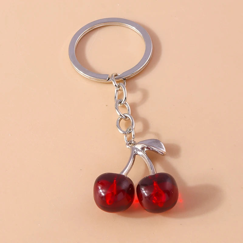 Aihua Exquisite Crystal Rhinestone Red Cherry Keychain Cute Girls Bag Pendant For Women Car Key Chain Ring Holder Jewelry Gifts