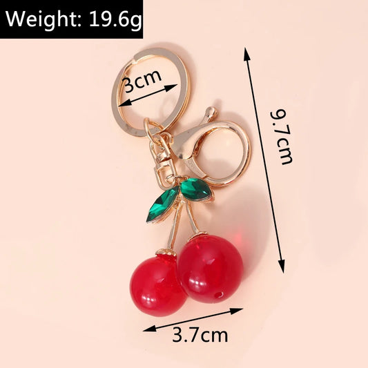 Aihua Exquisite Crystal Rhinestone Red Cherry Keychain Cute Girls Bag Pendant For Women Car Key Chain Ring Holder Jewelry Gifts