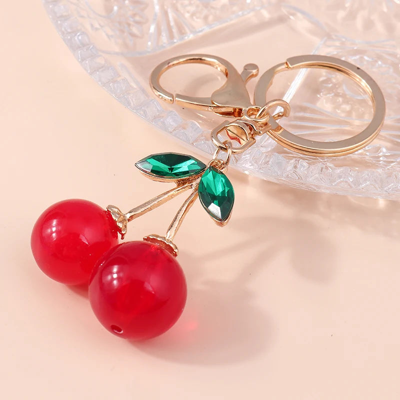 Aihua Exquisite Crystal Rhinestone Red Cherry Keychain Cute Girls Bag Pendant For Women Car Key Chain Ring Holder Jewelry Gifts