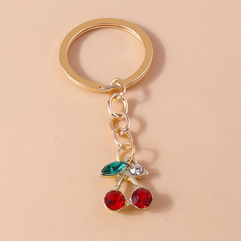 Aihua Exquisite Crystal Rhinestone Red Cherry Keychain Cute Girls Bag Pendant For Women Car Key Chain Ring Holder Jewelry Gifts