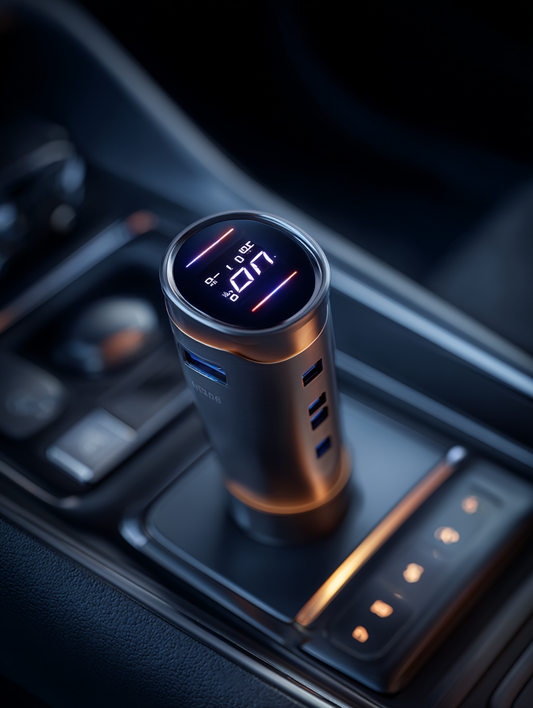 "6-in-1 Smart Car Charger with Digital Voltage Display"